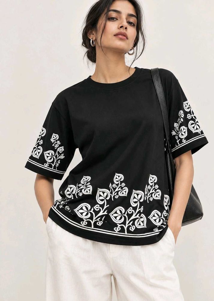 Zara Black Printed Casual Top