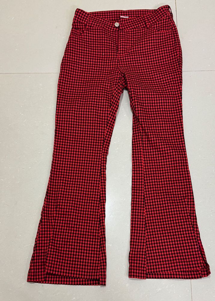 Red Gingham Bell Bottom Pants