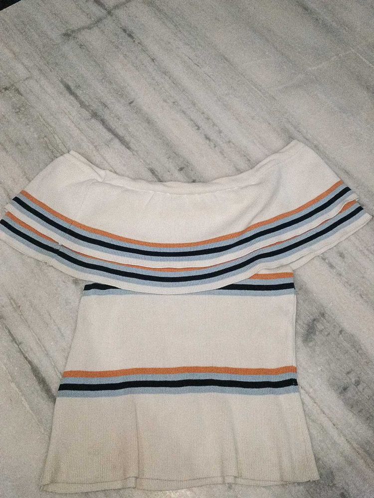 Off-Shoulder Striped Knit Top