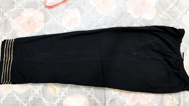 Elegant Black Palazzo with Gold Trim lace design