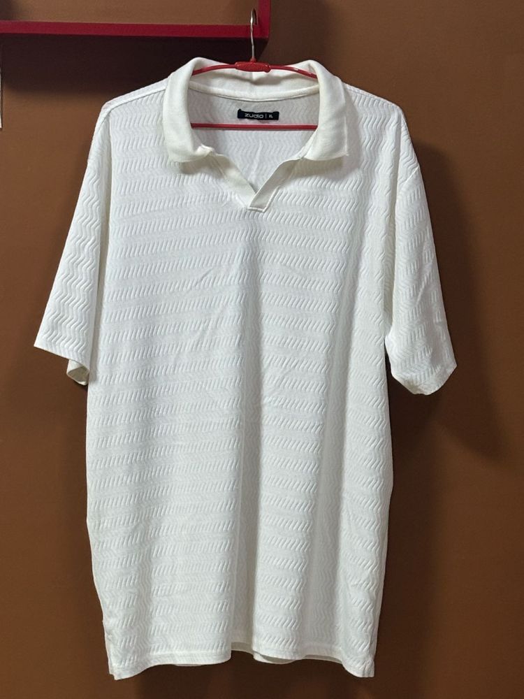 White Textured Polo T-Shirt