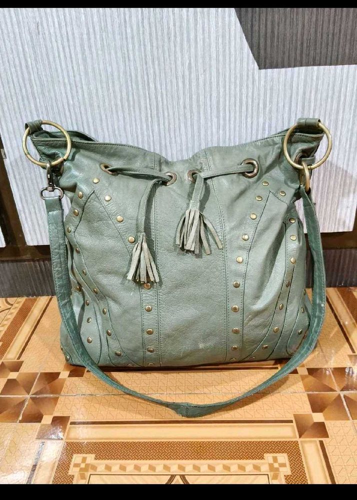Stylish Green Leather Hobo Bag