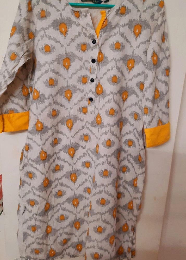 Used Twice , Good Quality , Avaasa Kurti , Yellow Colour ,