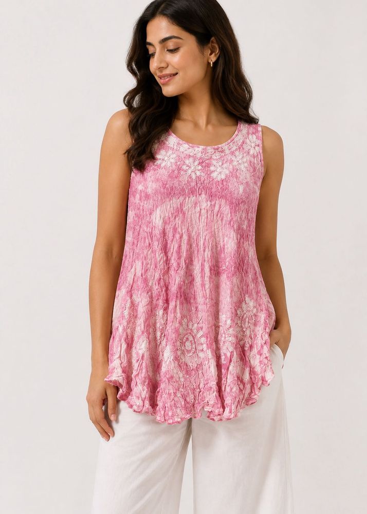 Pink Embroidered Sleeveless Tunic