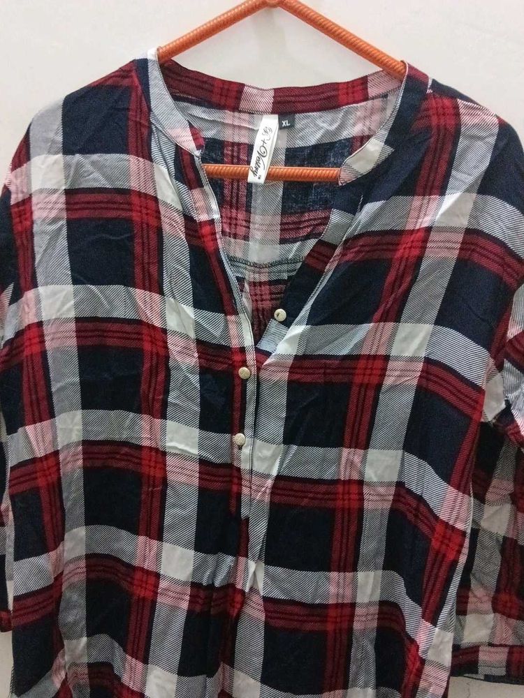 Red &amp; Blue Plaid Button-Up Tunic