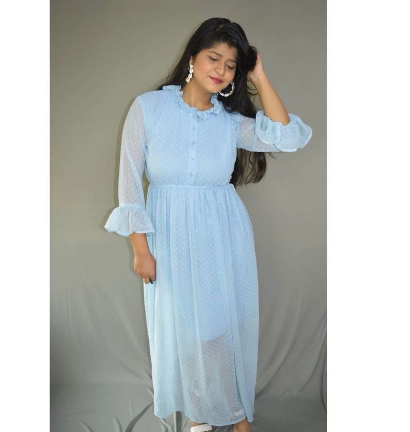 Blue Swiss Dot Maxi Dress