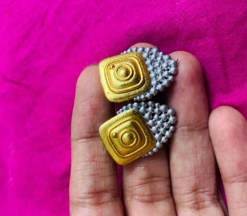 Unique Gold &amp; Silver Square Earrings