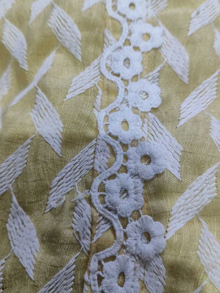 Yellow cord set  with White Embroidery front side