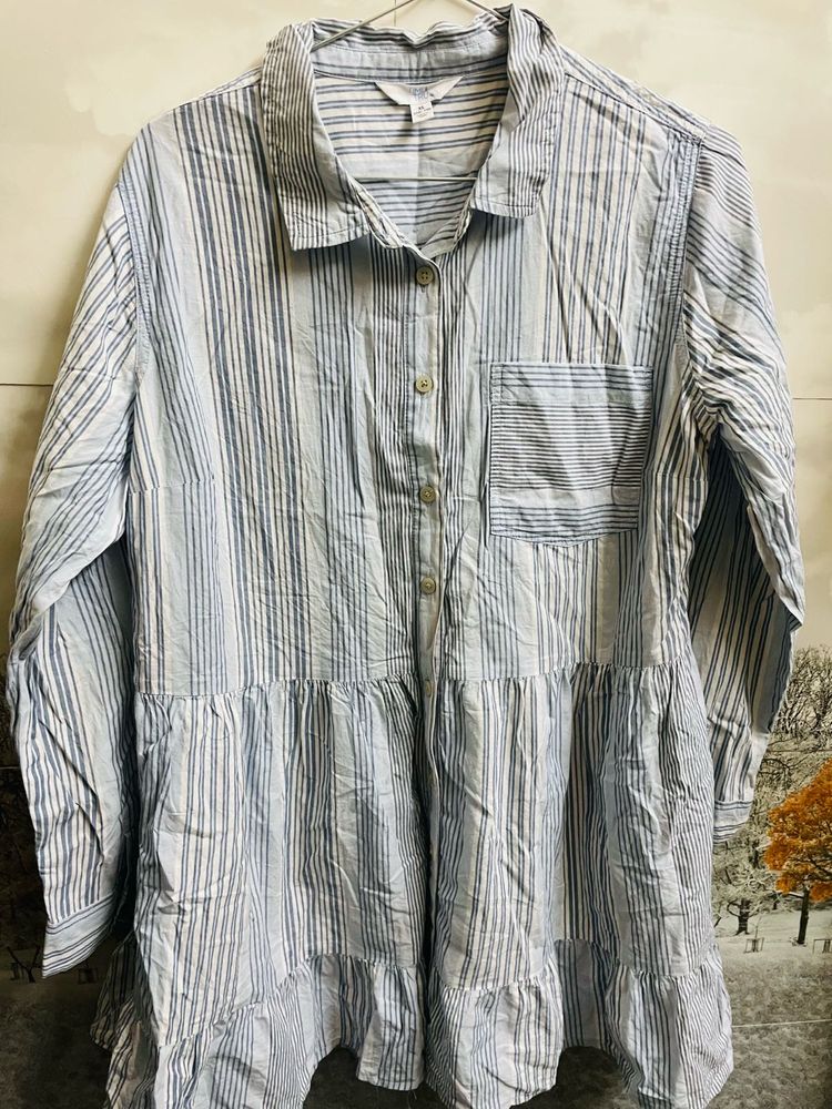 Blue Striped Tiered Tunic dress