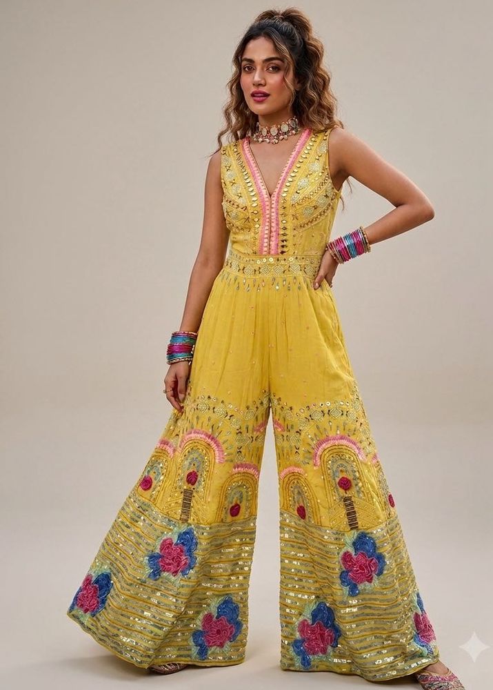 Yellow Embellished Jumpsuit