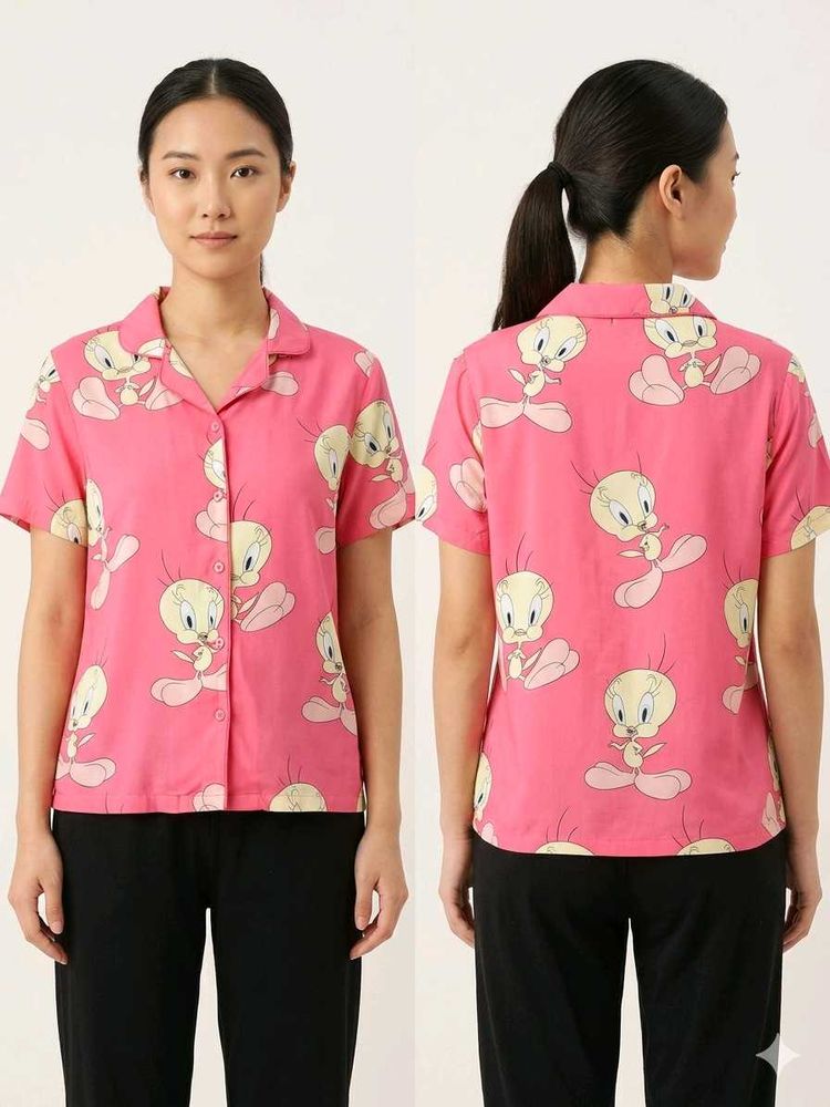 Pink Tweety Bird Button-Up Top