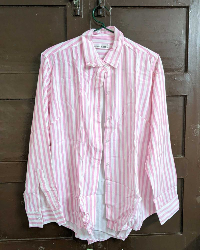 Zara Pink &amp; White Striped Shirt