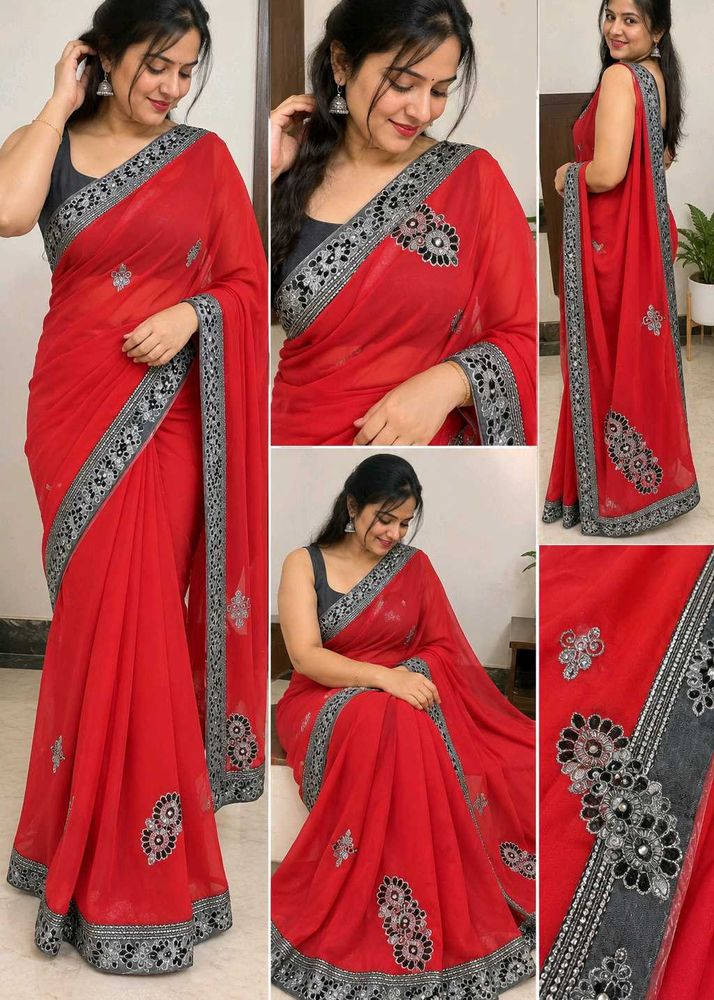 Stunning Red Embellished Saree