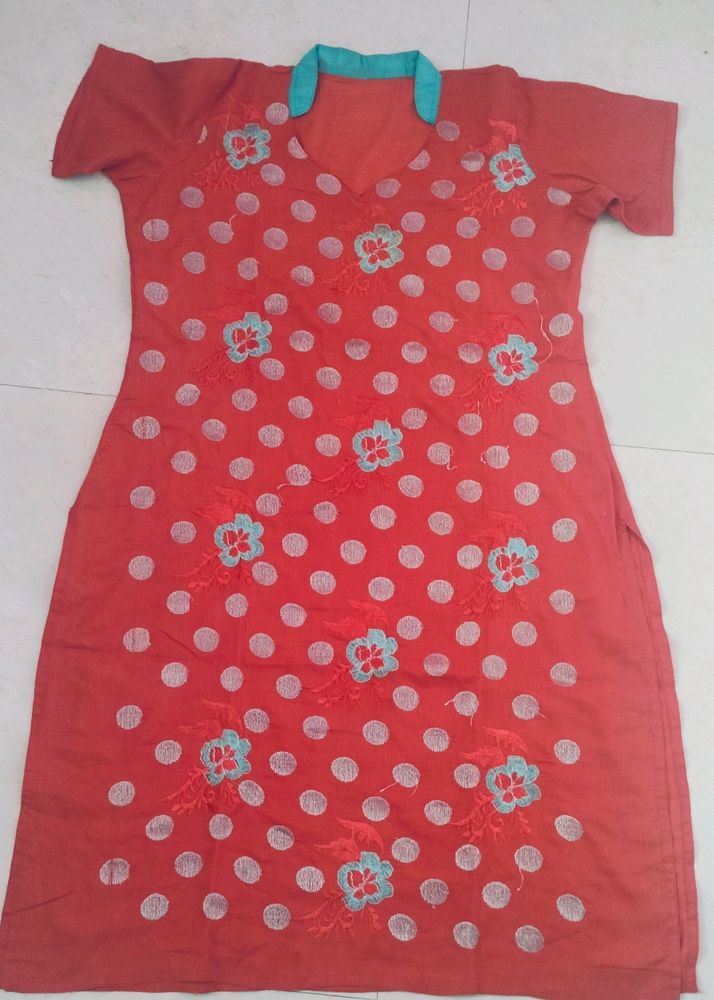 Red Polka Dot Embroidered Dress