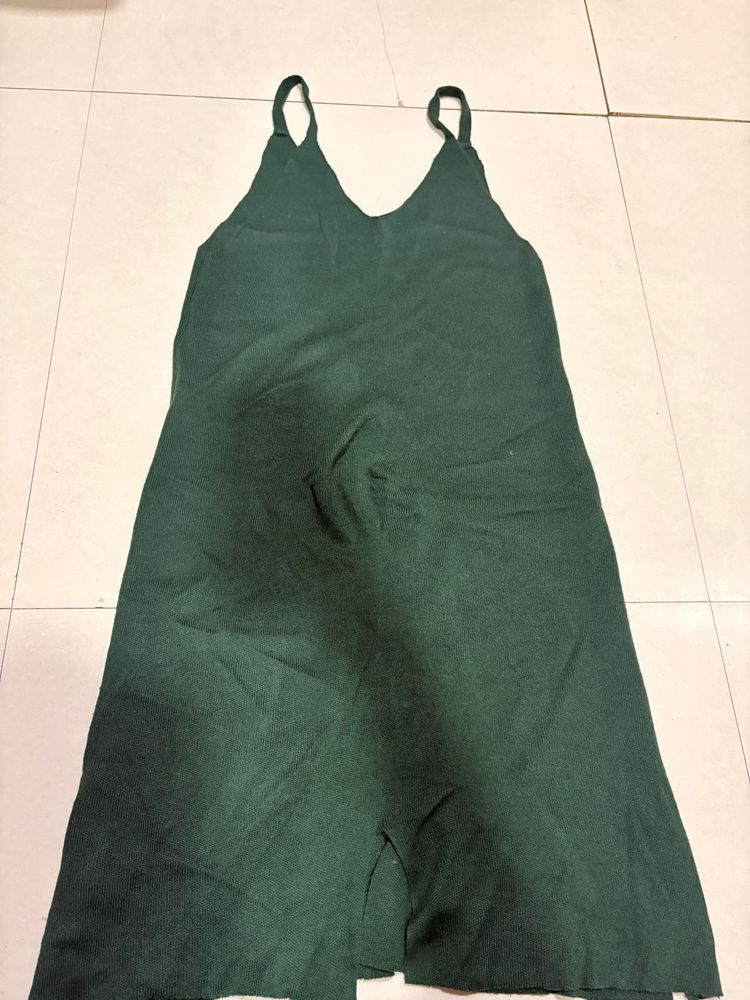 Green Ribbed Spaghetti Strap Dress