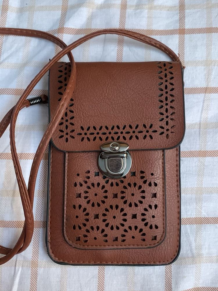 Brown Faux Leather Cell Phone Bag
