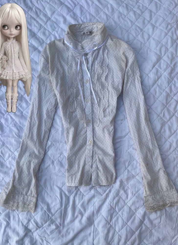 horror  polka dot porcelain doll fitted lace shirt