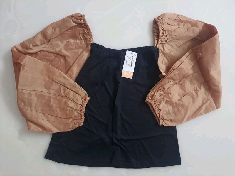 Golden Puff Sleeves Top Medium(bust 34")