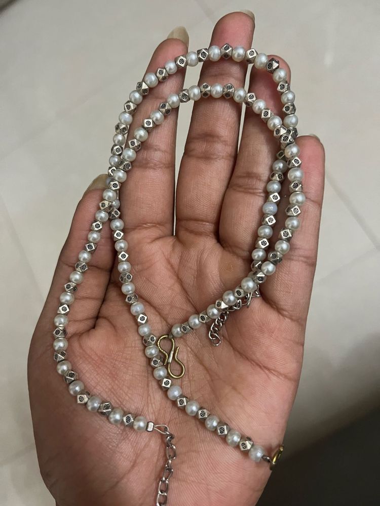 Elegant Pearl &amp; Silver Bead Anklets
