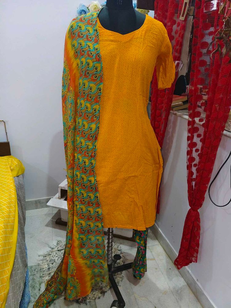 Vibrant Yellow Kurta Set with Dupatta