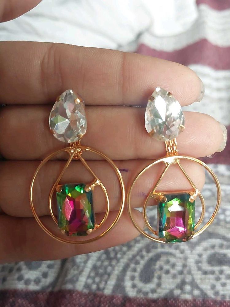 Unique Rainbow Gemstone Hoop Earrings