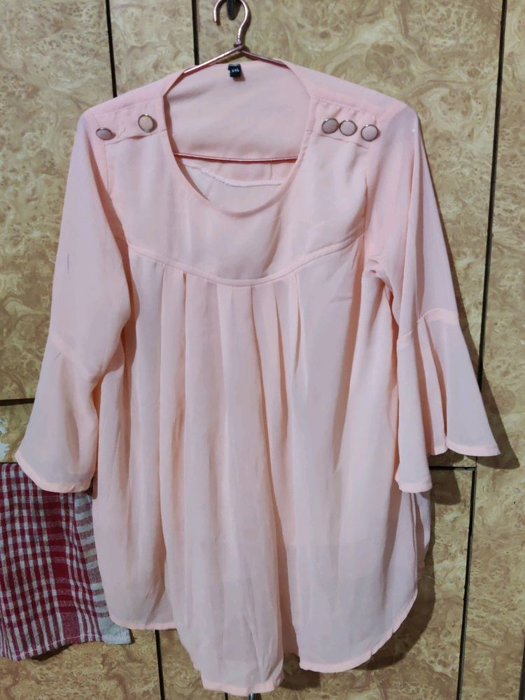 Peach Bell Sleeve Blouse
