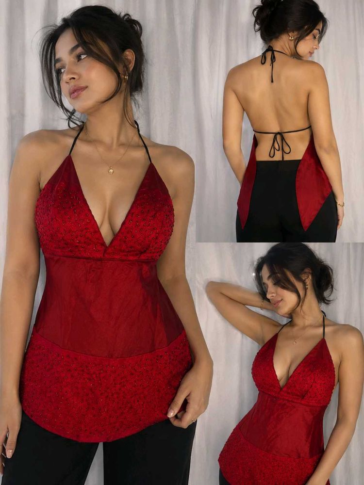 Red Halter Neck Top y2k