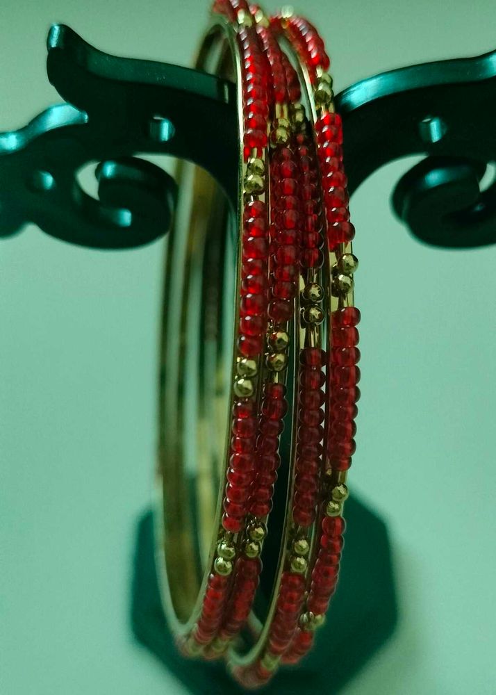 Red &amp; Gold Beaded Bangles