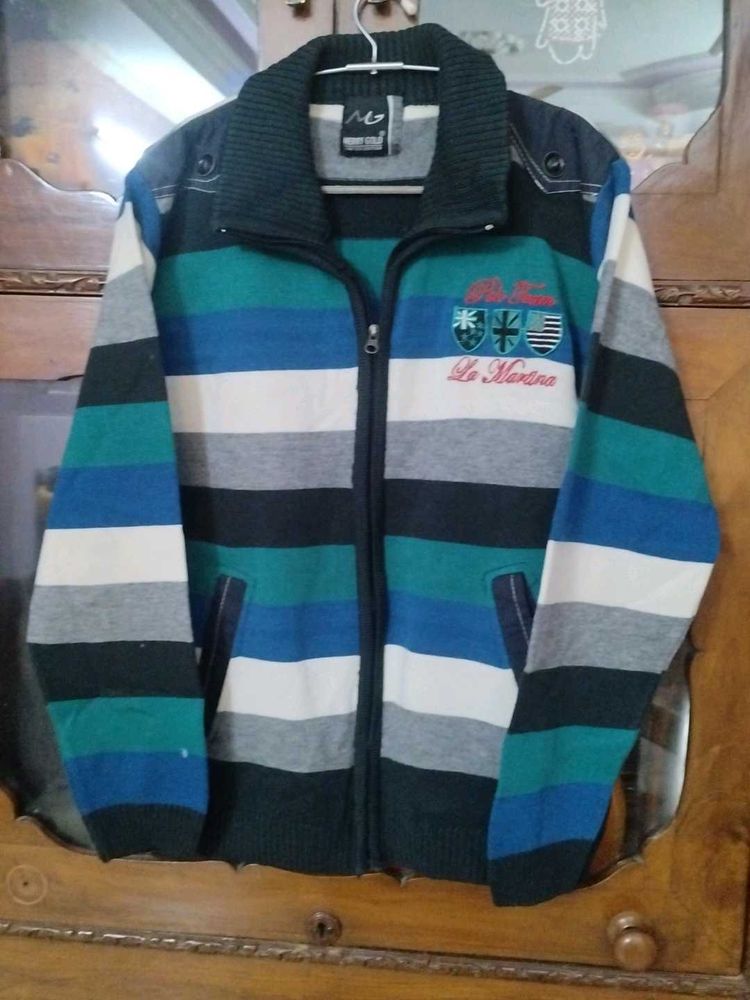 Striped Zip-Up Cardigan