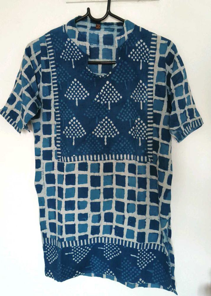 Blue Block Print Cotton Kurta