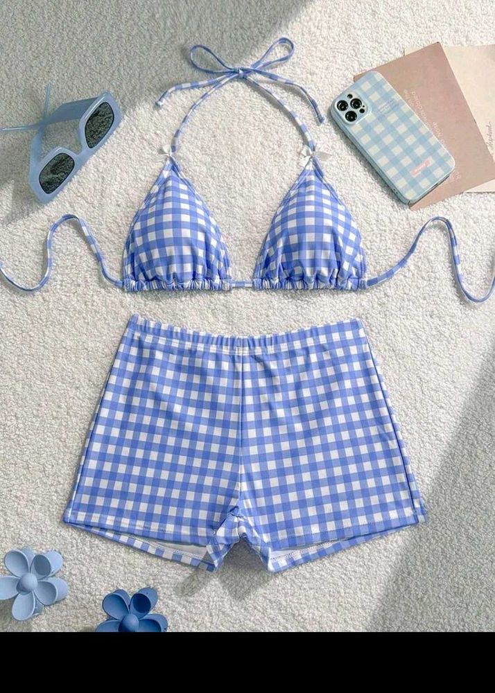 Cute bow Gingham Bikini Set