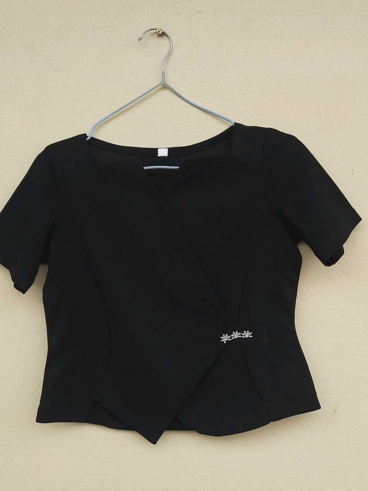 Elegant Black Blouse with Embellishment