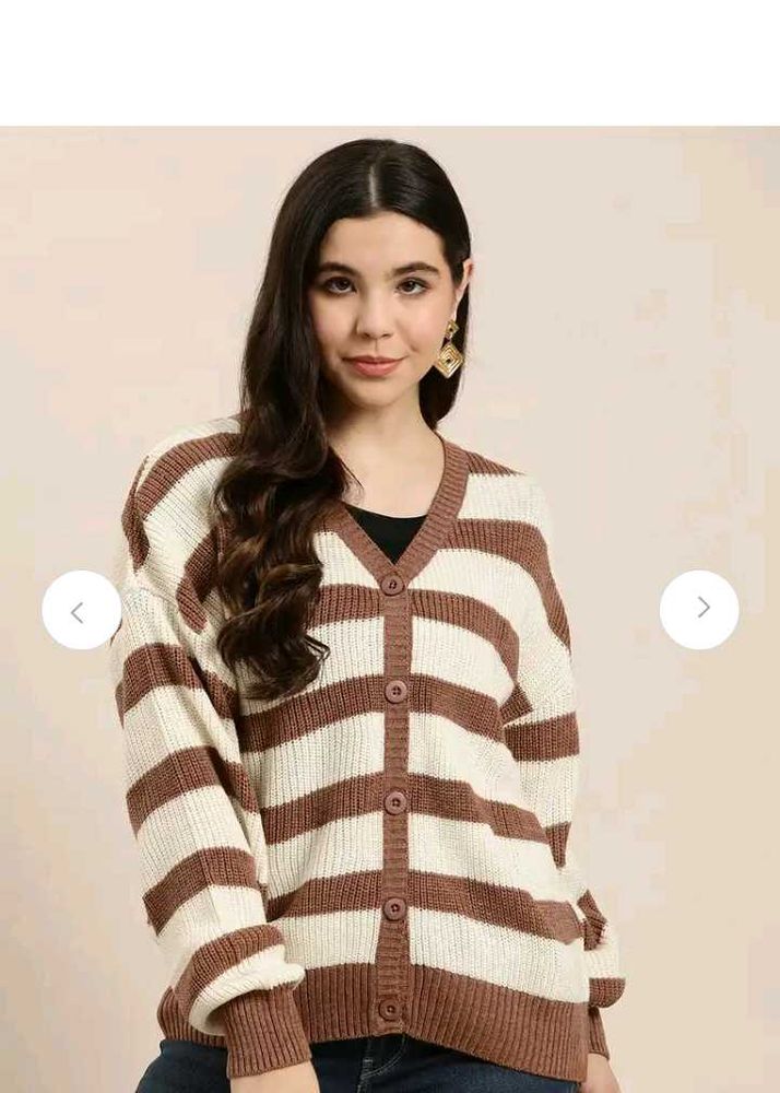 Striped Button-Up Knit Cardigan