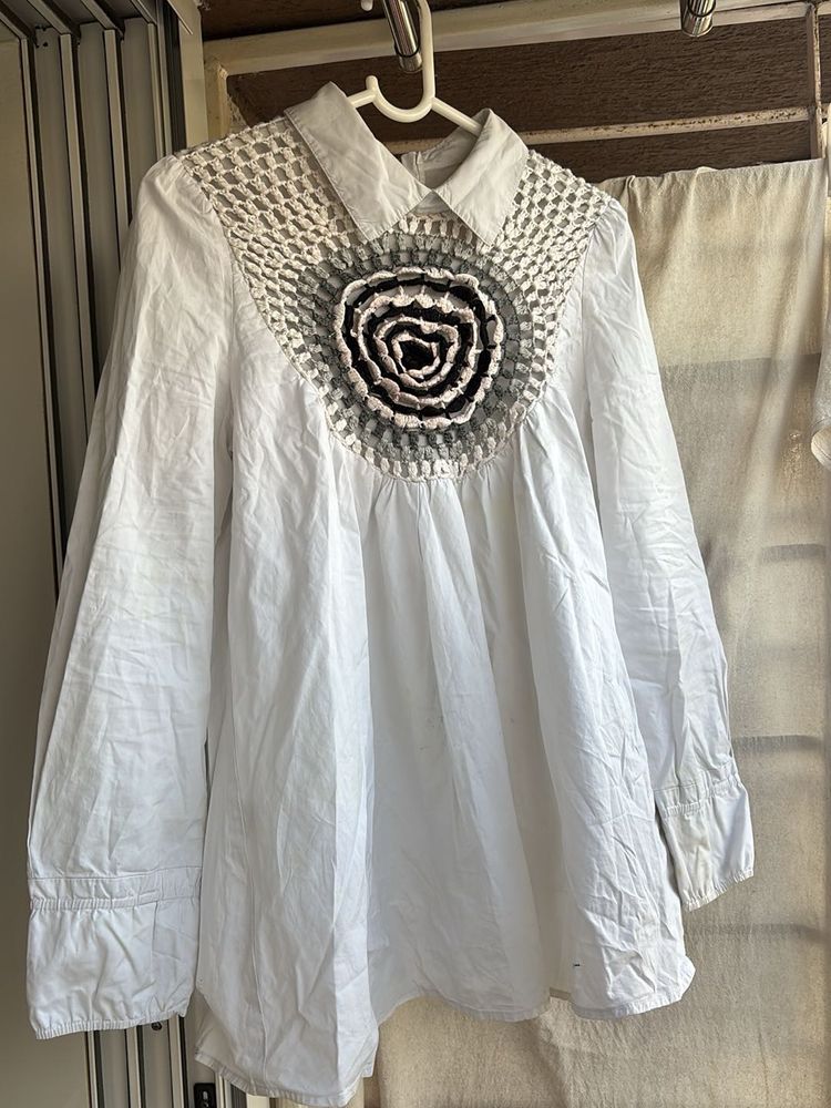 White Crocheted Embellished Blouse