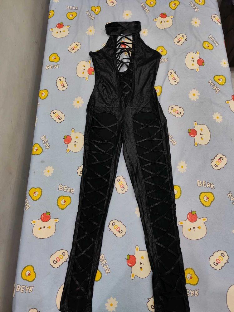 Black Strappy Punk Elastaine Jumpsuit