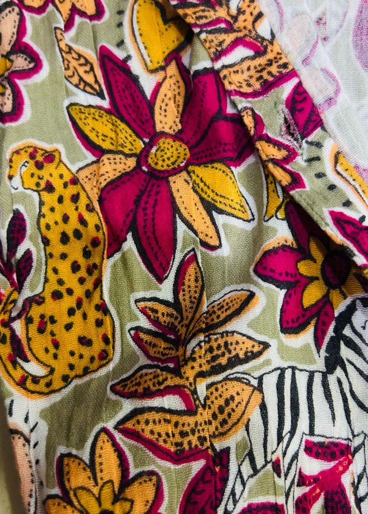 Vibrant Floral &amp; Animal Print Dress Material