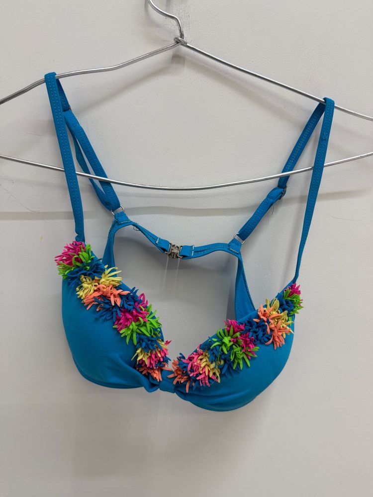 Bright Blue Bikini Top with Tassel Detail