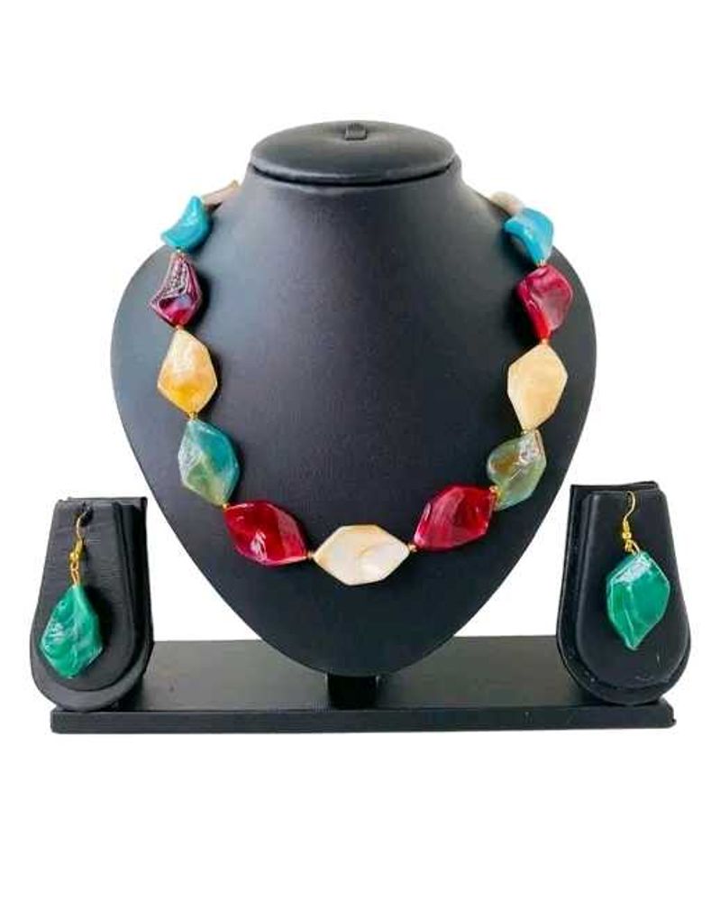 Chic Multi-Color Beaded Necklace &amp; Earrings Set