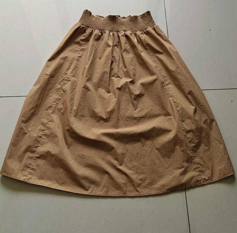 Tan Skirt with Smocked Waist
