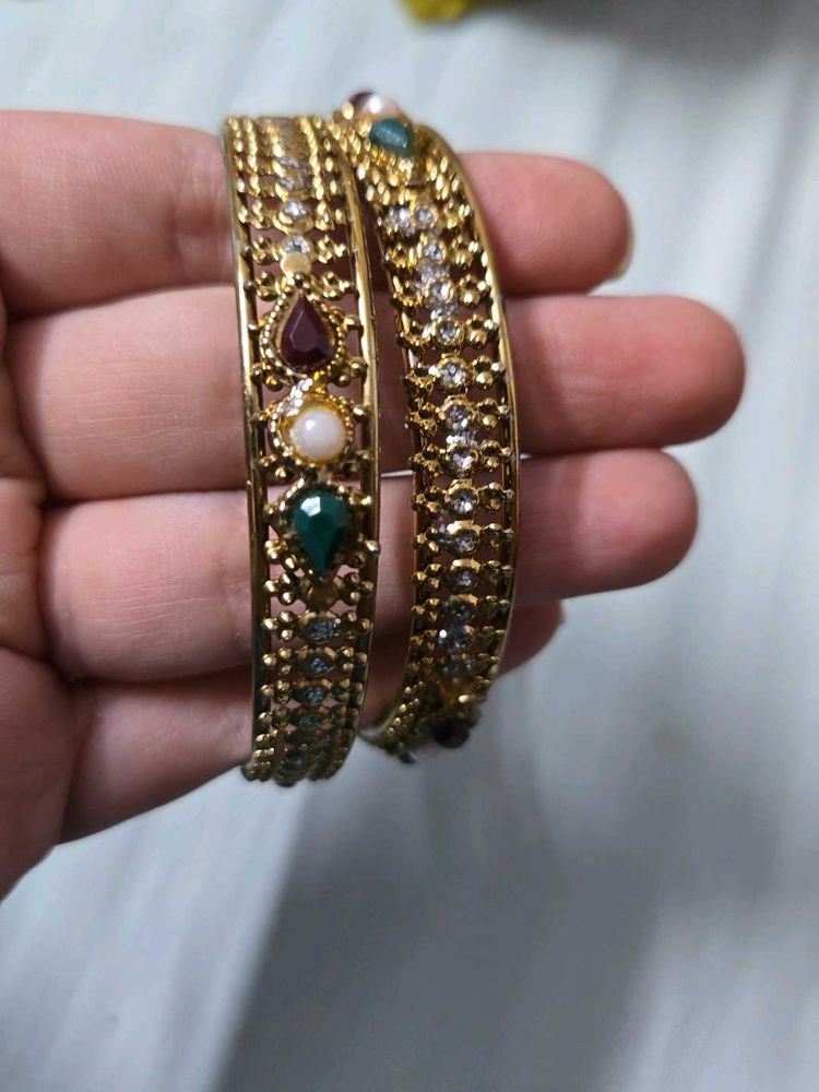 Antique Gold-Toned Bangles with Gemstones