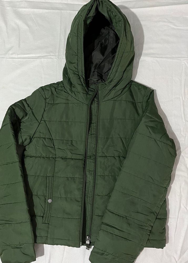 Green Puffer Jacket with Hood