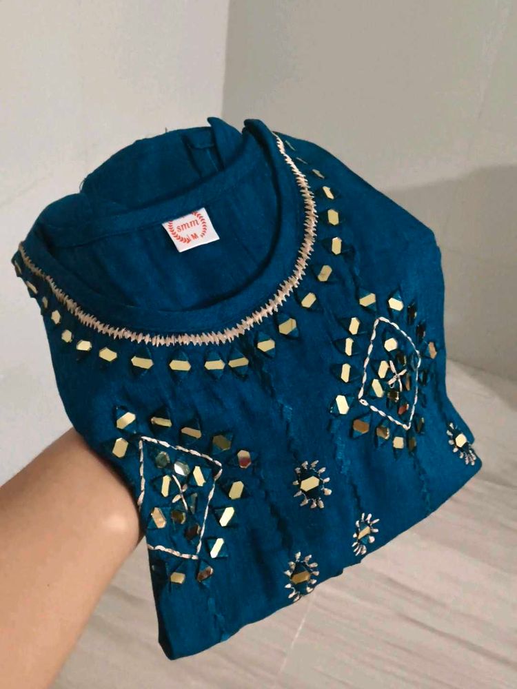 Teal mirror Embroidered Kurta