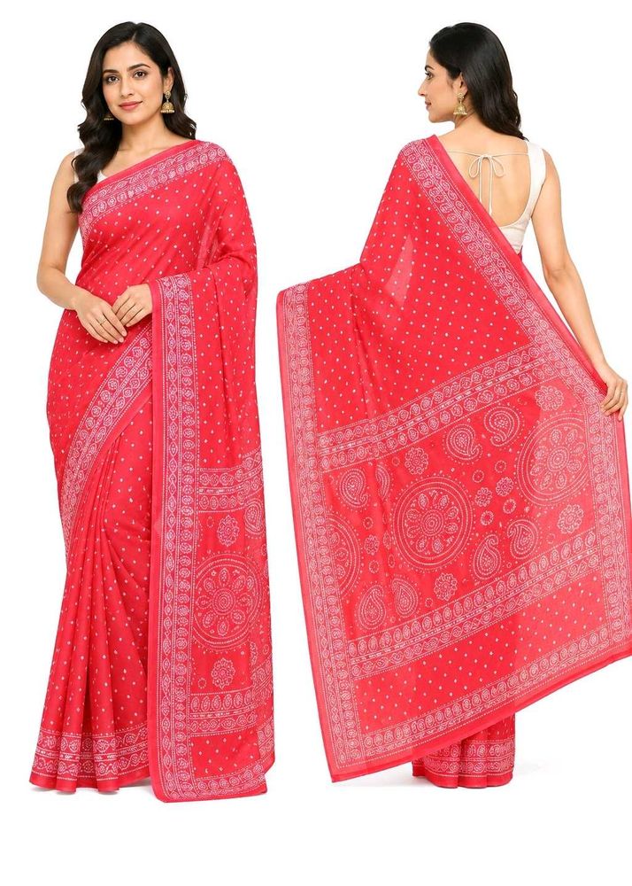 Vibrant Red Bandhani Print Saree
