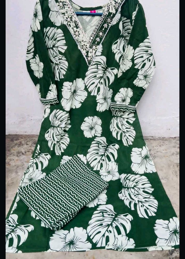 Green Floral Kurta Set
