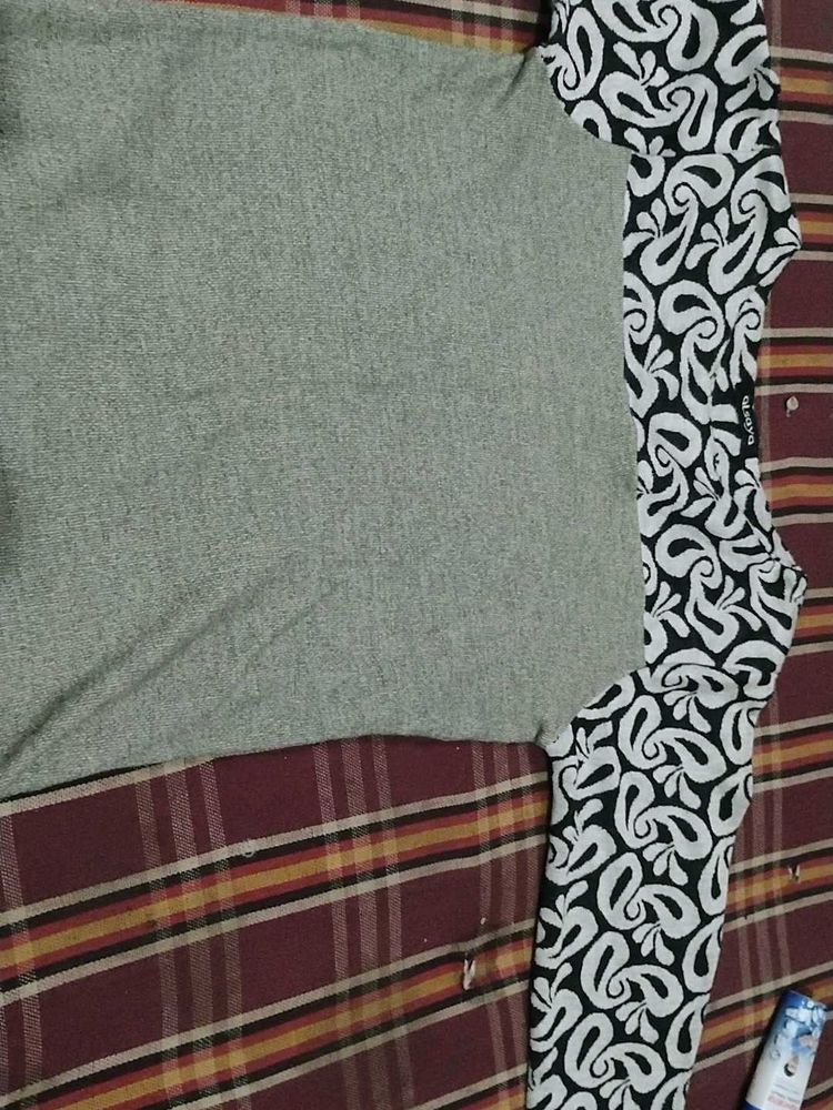 Stylish Grey T-Shirt with Black &amp; White Pattern