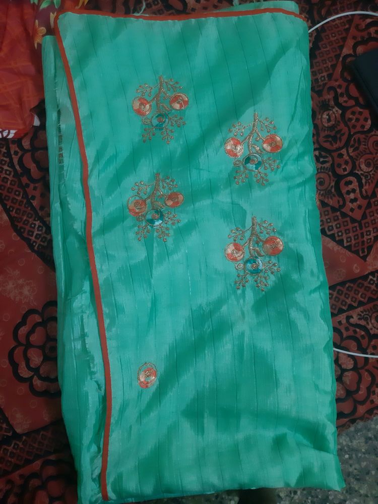 New Fancy Saree With Orange Border .. D