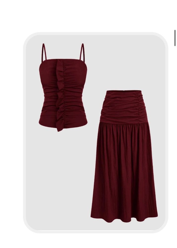 Burgundy Crop Top &amp; Flared Skirt Co-ord Set 🍷✨