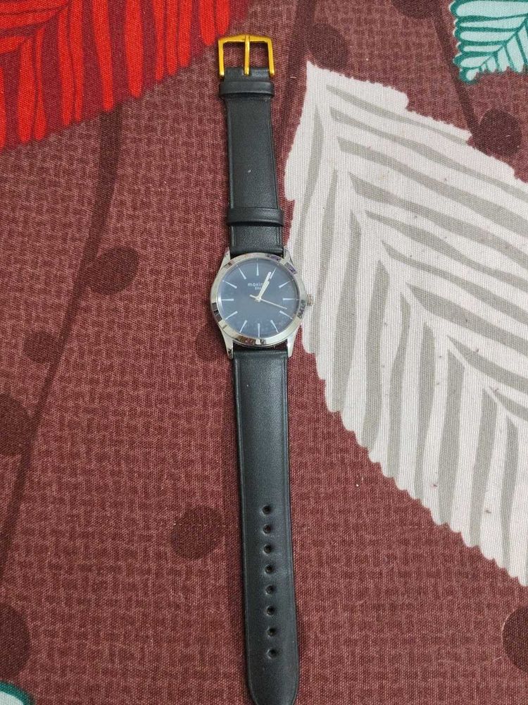 Classic Black Leather Strap Watch
