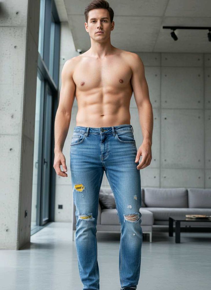 Men's Ripped Blue Jeans