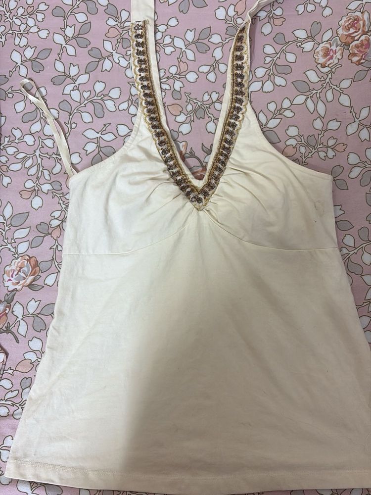 Beaded V-Neck Tank Top